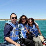 on a boat with lifevests