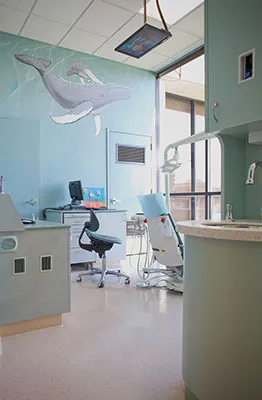 far away shot of dental suite and equipment