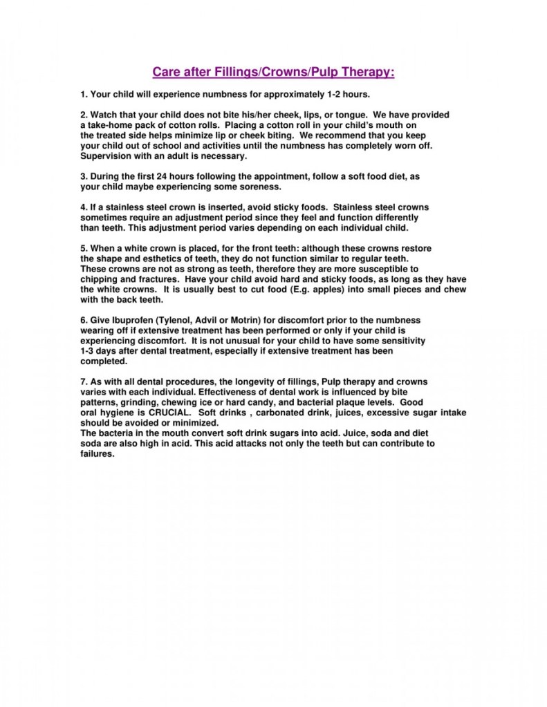 after crown or pulp treatment homecare instructions