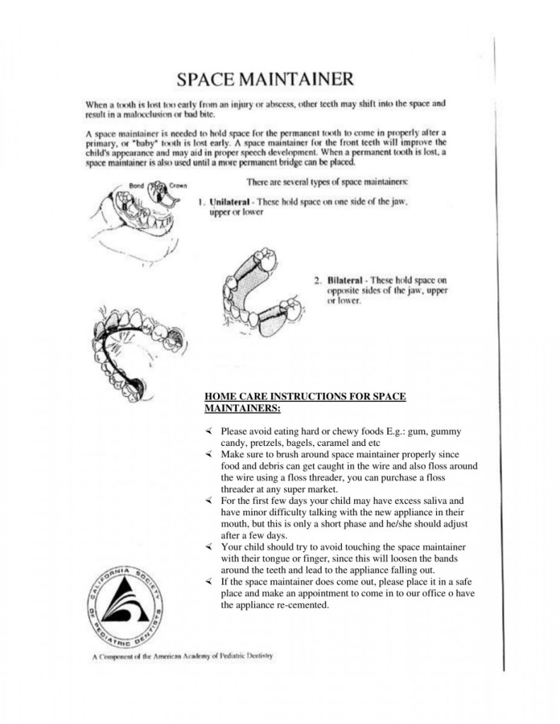 after space maintainer homecare instructions