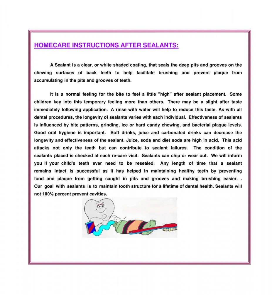 after sealants homecare instructions