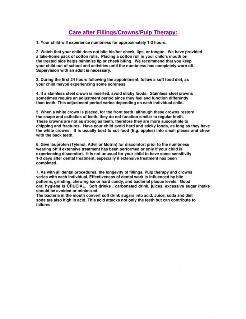 after crown or pulp treatment homecare instructions
