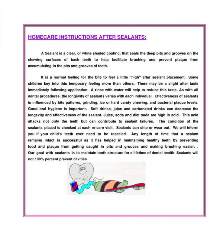 after sealants homecare instructions